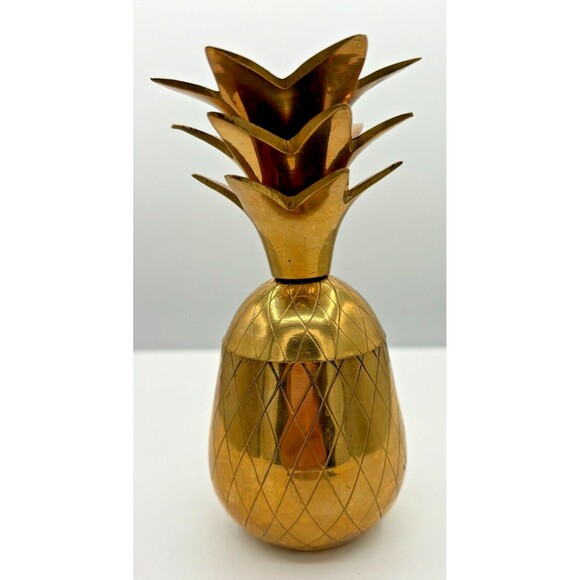 Vintage Solid Brass Pineapple Lidded‎ Trinket Jar & Candle Holder 5" Tall - Picture 4 of 12